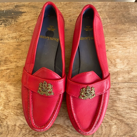 RALPH LAUREN Vtg 80s Red Leather Loafers Crest Bench Made Maine USA 7.5 NEW RARE - Picture 14 of 14